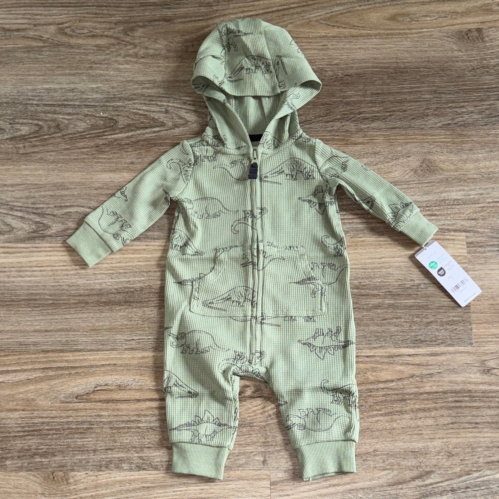 ❤️$10 NWT Carter's 3 Months Green Dinosaur Print Long Sleeve Jumpsuit